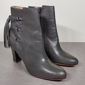 Halogen 'Sadee' Lace-Up Almond Toe Bootie, Grey Leather, Womens Size 9.5 M